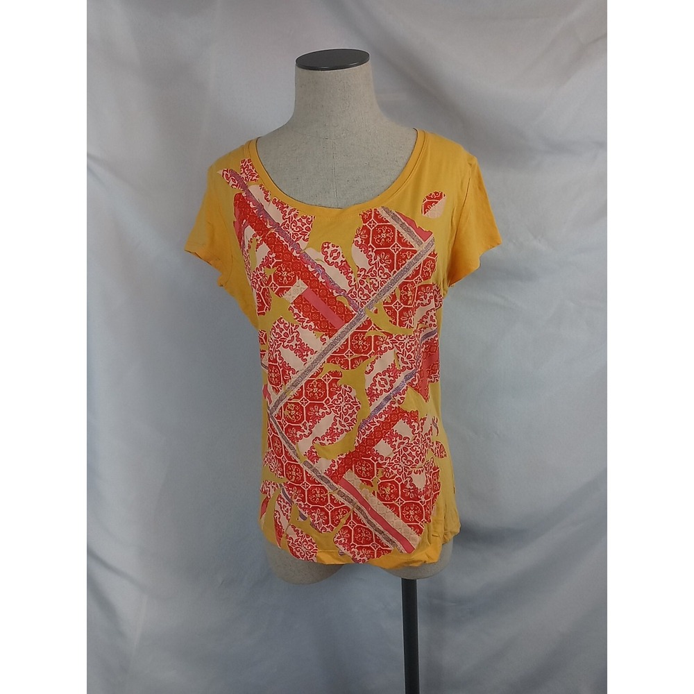 New York & CO Fashion Shirt Women's Size XL Yellow Short Sleeve Top Floral Shirt
